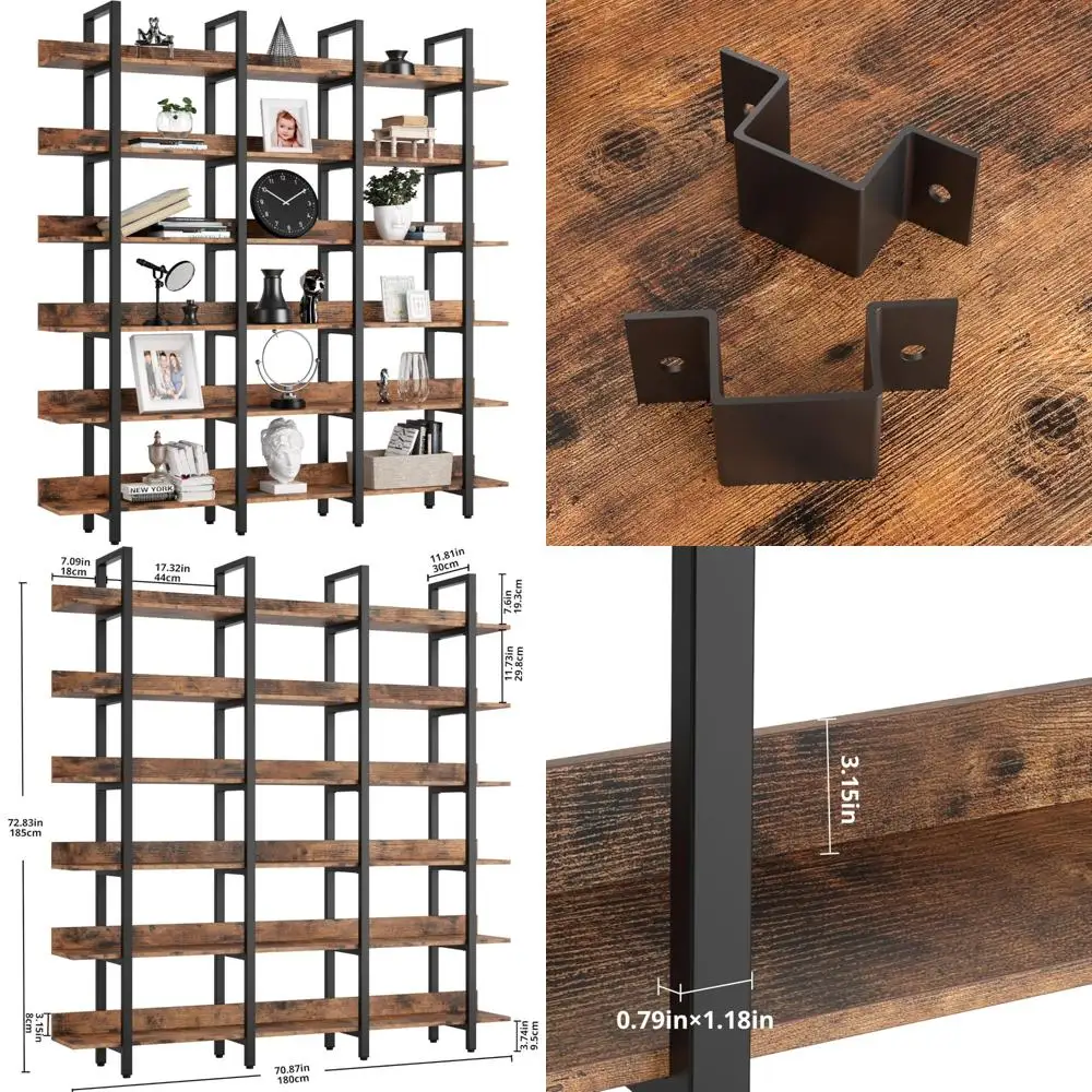 Triple Wide 6-Shelf Open Bookcase with Back Fence for Home Office and Decor
Triple Wide 6-Shelf Open Bookcase with Back Fence for Home Office and Decor