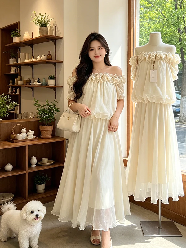 Summer 2026 Large Size Matching Set Shoulder Bared Top And Silk Half Skirt Two Piece Set Women's Fashion Thin Short Sleeve
Summer 2026 Large Size Matching Set Shoulder Bared Top And Silk Half Skirt Two Piece Set Women's Fashion Thin Short Sleeve