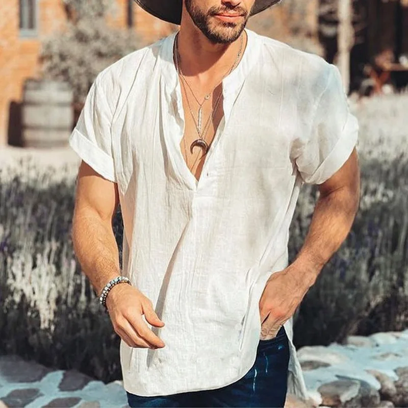 Men's New Summer Solid Color Round Neck Short Sleeve Simple Cotton And Linen Shirt Men's
Men's New Summer Solid Color Round Neck Short Sleeve Simple Cotton And Linen Shirt Men's