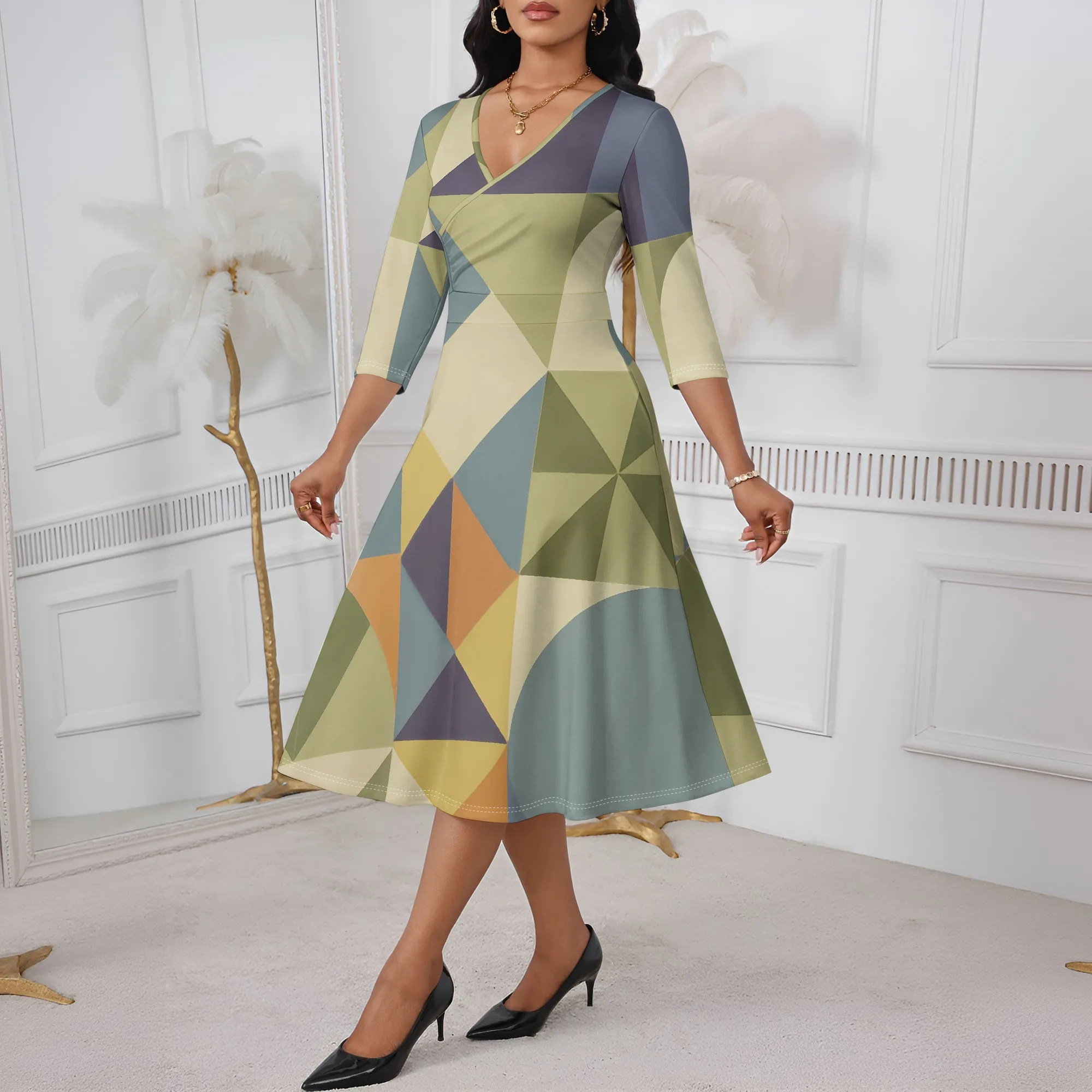 Geometric Print Women's A-Line Dress 2025 New Arrival, V-Neck Office Party Dress XS-3XL
Geometric Print Women's A-Line Dress 2025 New Arrival, V-Neck Office Party Dress XS-3XL