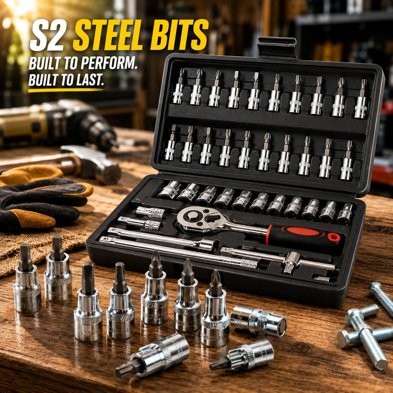 46Pcs 1/4 Inch Black Ratchet Socket Set, Portable Hardware Tool Kit for Auto Repair and Household Maintenance
46Pcs 1/4 Inch Black Ratchet Socket Set, Portable Hardware Tool Kit for Auto Repair and Household Maintenance