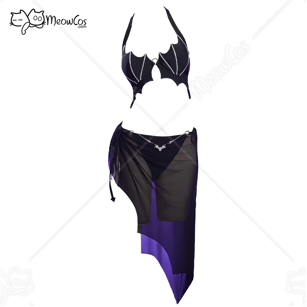 Meowcos.com Women's Gothic Bikini Set Devil Wings Bikini Bathing Suit Black and Silver Swimsuit with Sarong
Meowcos.com Women's Gothic Bikini Set Devil Wings Bikini Bathing Suit Black and Silver Swimsuit with Sarong
