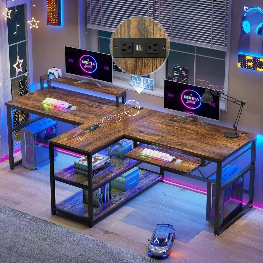 94.5" Home Desk, Computer Gaming Desk with Storage, LED Light, USB Power Strip, Monitor Stand, Extra-Long Desk for 2 Person
94.5" Home Desk, Computer Gaming Desk with Storage, LED Light, USB Power Strip, Monitor Stand, Extra-Long Desk for 2 Person