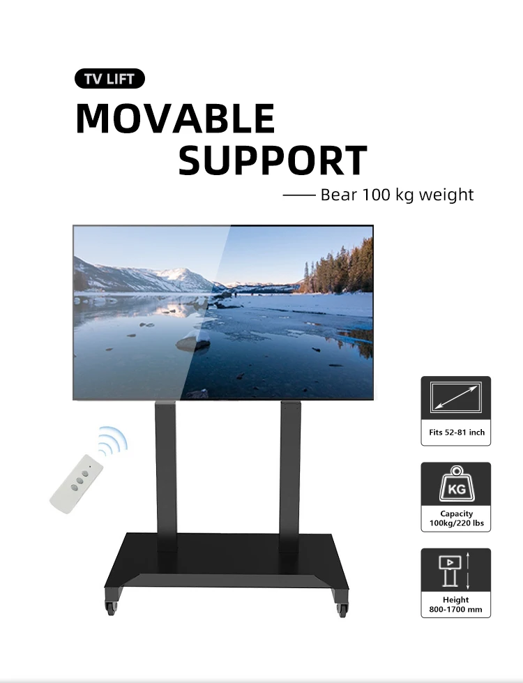 Modern Wheeled Movable Remote Control TV Bracket Electric TV Installation Metal Height Adjustable TV Trolley
Modern Wheeled Movable Remote Control TV Bracket Electric TV Installation Metal Height Adjustable TV Trolley