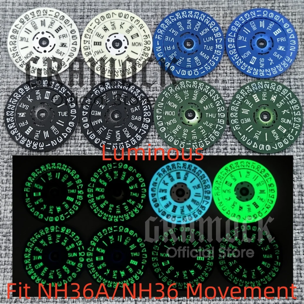 White Black Green NH36A English/ English Chinese Date Wheel Dial Fit for NH36 Automatic Movement Crown Watch Date Week Wheel
White Black Green NH36A English/ English Chinese Date Wheel Dial Fit for NH36 Automatic Movement Crown Watch Date Week Wheel