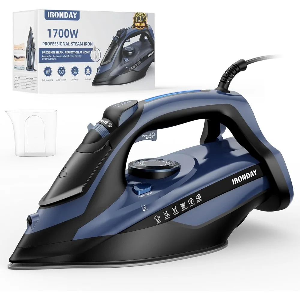 Steam Iron for Clothes 20s Fast Heating, 1700W Iron with 15.21oz Large Water Tank, 3-Way Auto shutoff, Burst Steam, Spray Mist,
Steam Iron for Clothes 20s Fast Heating, 1700W Iron with 15.21oz Large Water Tank, 3-Way Auto shutoff, Burst Steam, Spray Mist,