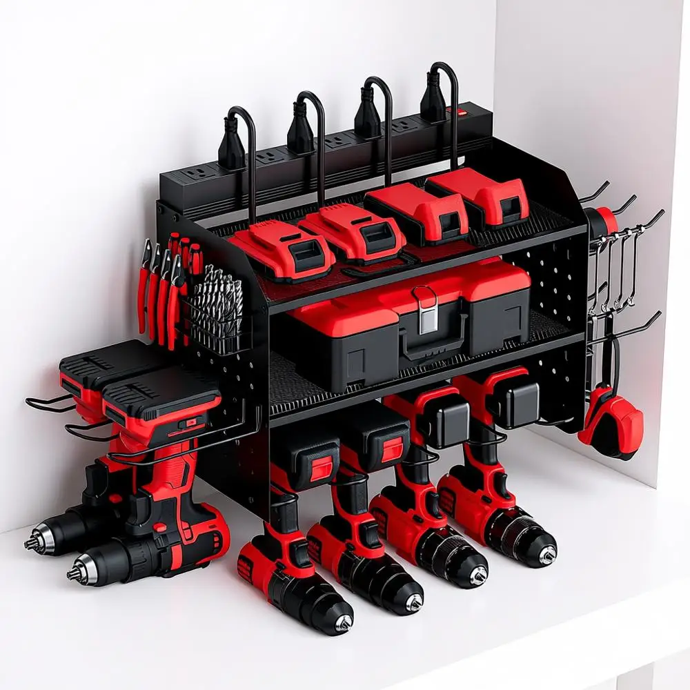 Power Tool Organizer Wall Mount, 3-Layer Charging Station with 8 Outlets, 6 Drill Holders and Drill Bit Rack, Efficient and Orga
Power Tool Organizer Wall Mount, 3-Layer Charging Station with 8 Outlets, 6 Drill Holders and Drill Bit Rack, Efficient and Orga