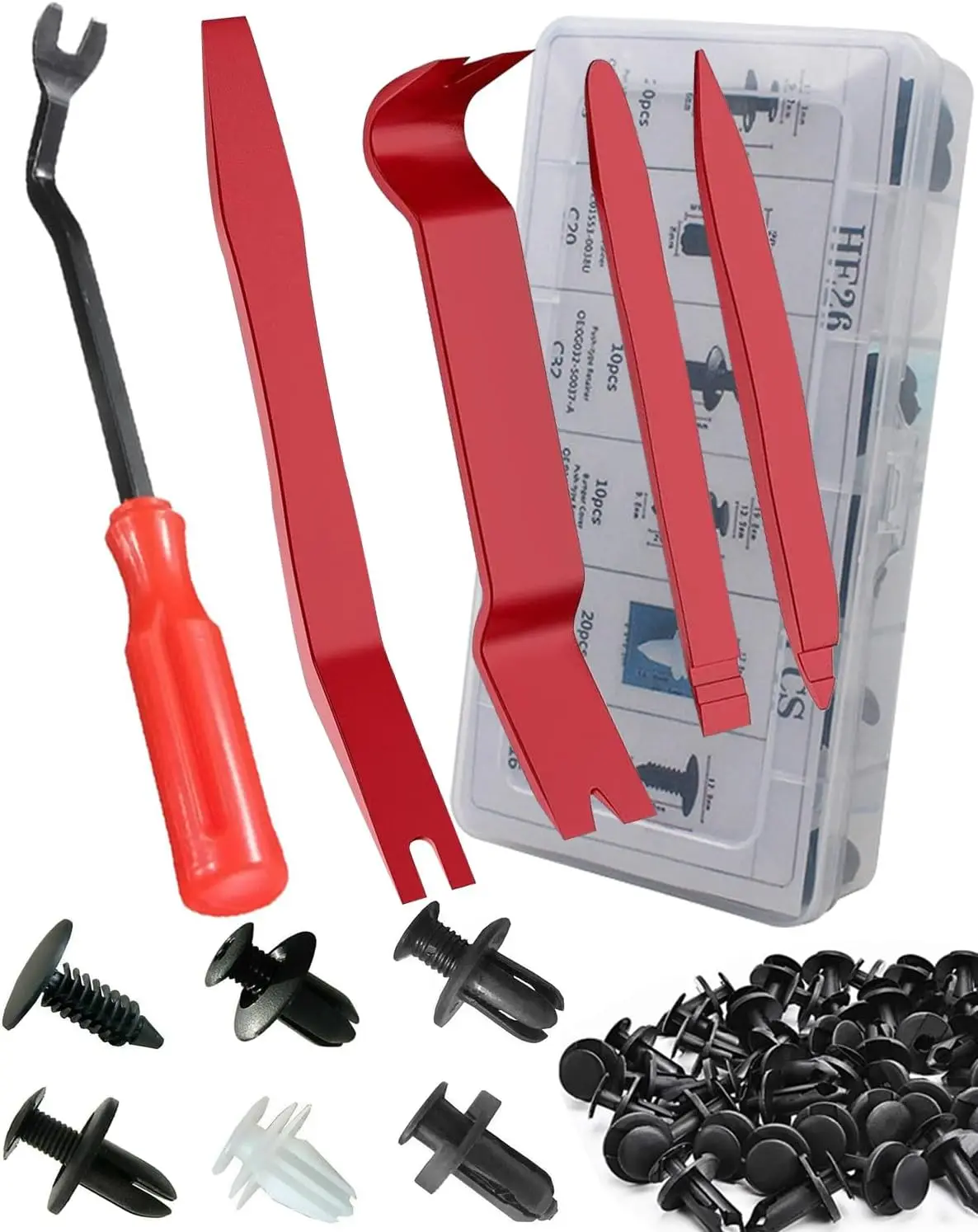 105Pcs Auto Trim Removal Tool Kit with Plastic Pry Bars & Rivets for Car Door Panel, Audio Dashboard Fastener Remover
105Pcs Auto Trim Removal Tool Kit with Plastic Pry Bars & Rivets for Car Door Panel, Audio Dashboard Fastener Remover