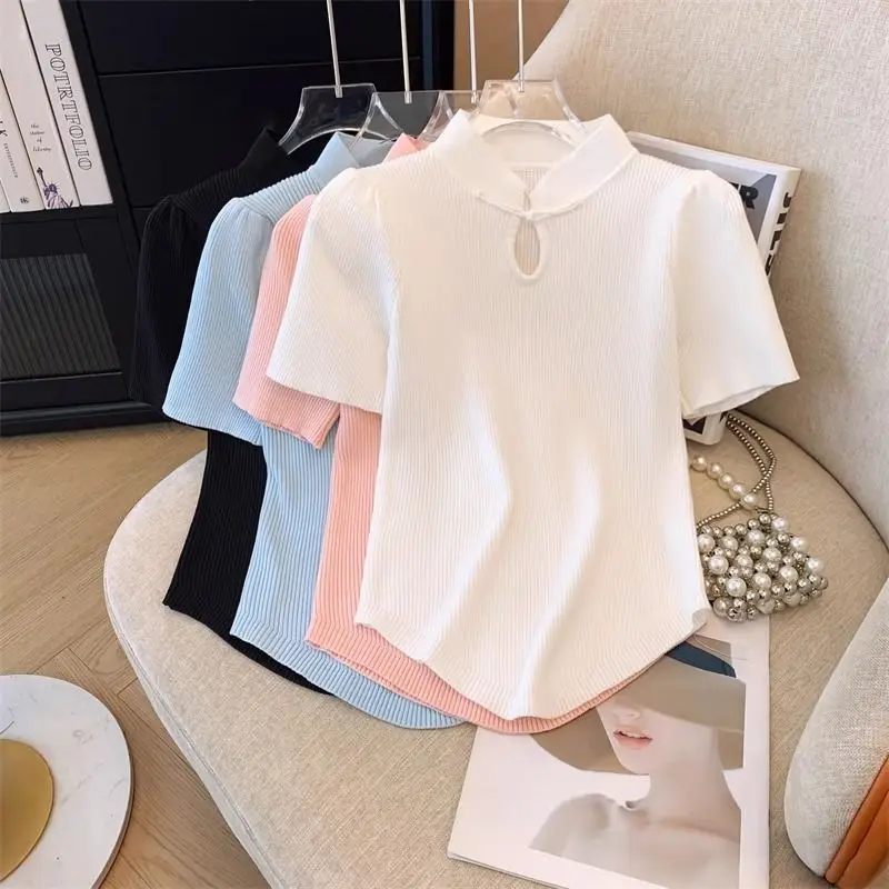 Summer Women Short Sleeve Ruffle Collar Bubble Sleeve Chinese Versatile Chiffon Shirts Blouse Female Casual Tops Tshirt Q305
Summer Women Short Sleeve Ruffle Collar Bubble Sleeve Chinese Versatile Chiffon Shirts Blouse Female Casual Tops Tshirt Q305