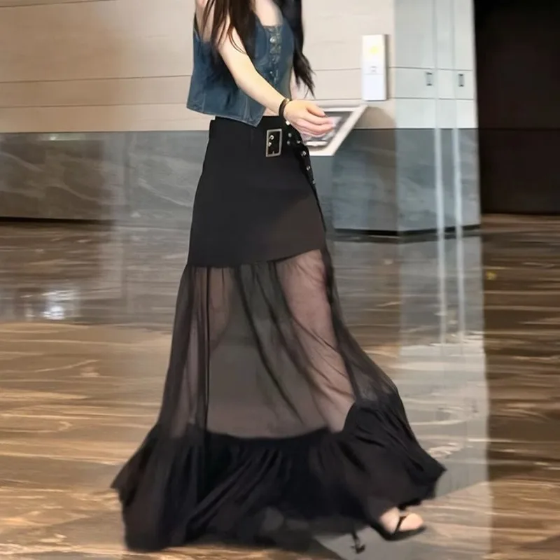 Mesh Patchwork Black Skirt for Women Summer High Waist Fashion A-line Skirts 2025 New Mid-length Loose Faldas Sexy Mujer
Mesh Patchwork Black Skirt for Women Summer High Waist Fashion A-line Skirts 2025 New Mid-length Loose Faldas Sexy Mujer