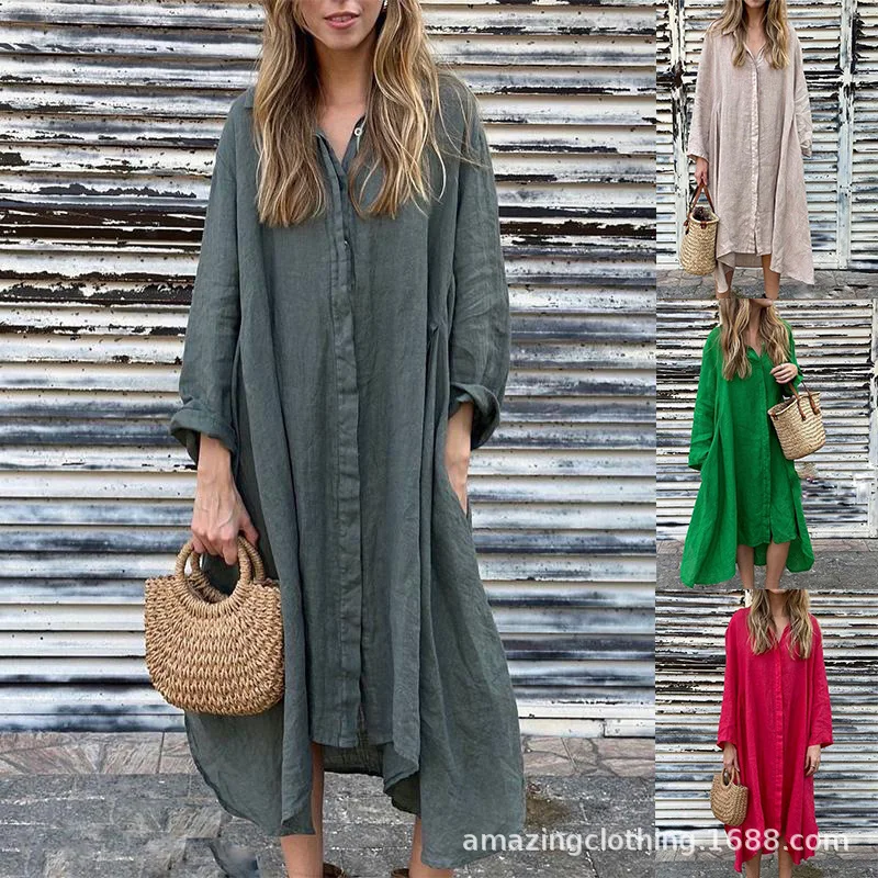 2025 Women's Autumn Clothing Loose Solid Color Cotton and Linen Dress Fashion Casual Long Sleeve Shirt Dress C001
2025 Women's Autumn Clothing Loose Solid Color Cotton and Linen Dress Fashion Casual Long Sleeve Shirt Dress C001