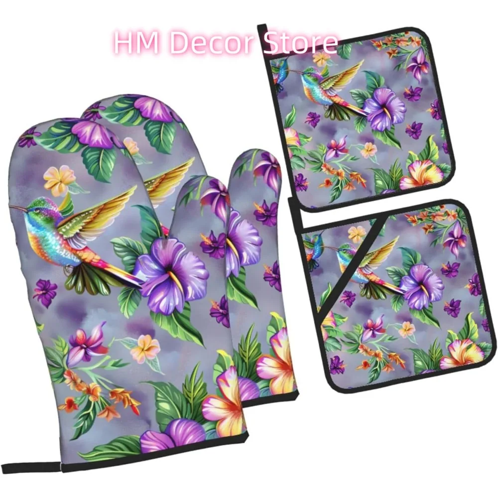 Tropical Hummingbirds Grey Oven Mitts and Pot Holders Sets of 4, Cute Heat Resistant Oven Mitts - Non-Slip Cooking Gloves for Ki
Tropical Hummingbirds Grey Oven Mitts and Pot Holders Sets of 4, Cute Heat Resistant Oven Mitts - Non-Slip Cooking Gloves for Ki