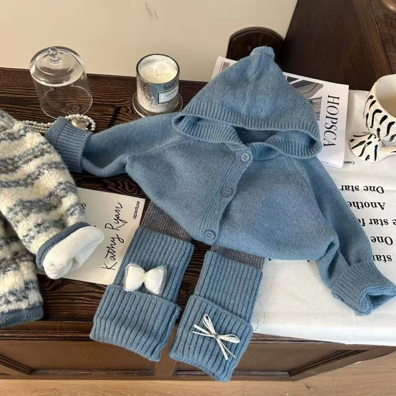 Infant Baby Girls Winter Two-piece Set Solid Color Hooded Thicken Toddler Girls Sweater+bow Appliques Kids Baby Girls Leggings
Infant Baby Girls Winter Two-piece Set Solid Color Hooded Thicken Toddler Girls Sweater+bow Appliques Kids Baby Girls Leggings