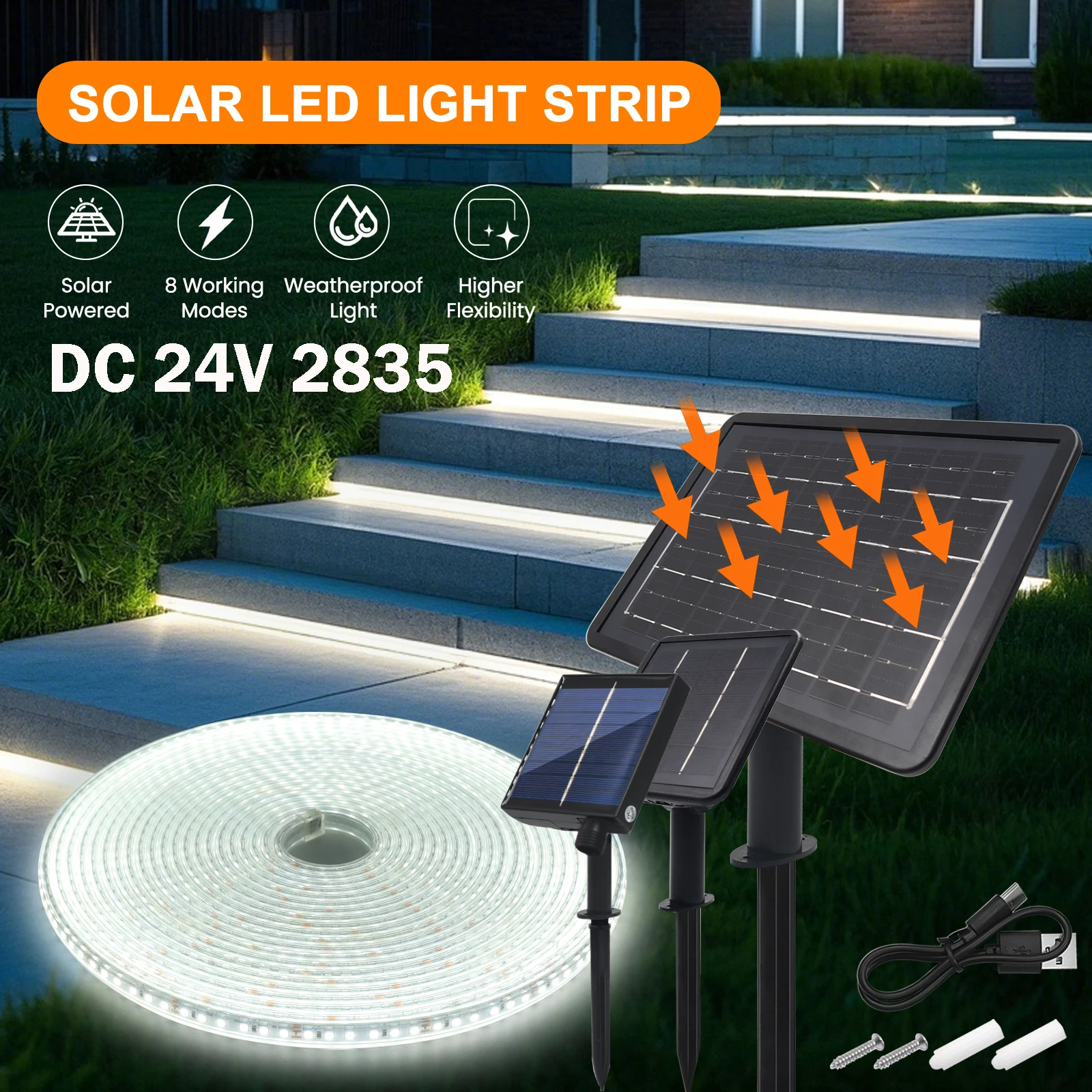 DC 24V Solar LED Strips Outdoor Light Waterproof IP67 Flexible Tape 2835 120LEDs/M 1-10M Warm White Led Strip for Garden Decor
DC 24V Solar LED Strips Outdoor Light Waterproof IP67 Flexible Tape 2835 120LEDs/M 1-10M Warm White Led Strip for Garden Decor