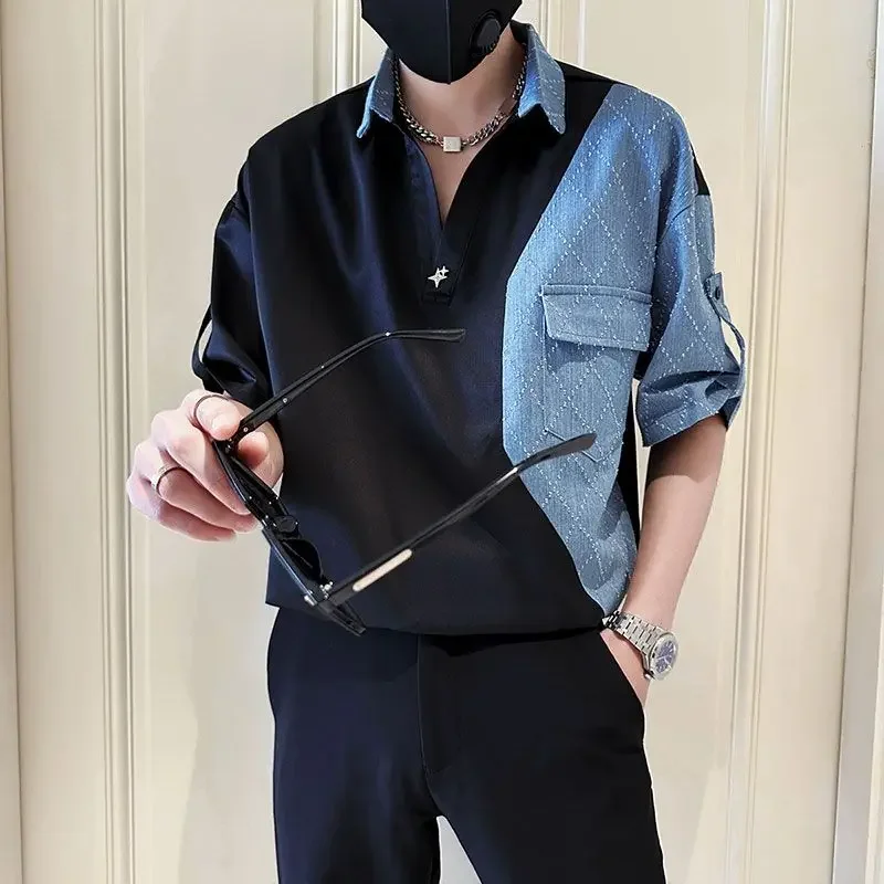Lapel Spliced Pockets Denim Casual Shirts Men Clothing New Loose Korean Pullovers Tops Young Style Shirts XT70
Lapel Spliced Pockets Denim Casual Shirts Men Clothing New Loose Korean Pullovers Tops Young Style Shirts XT70