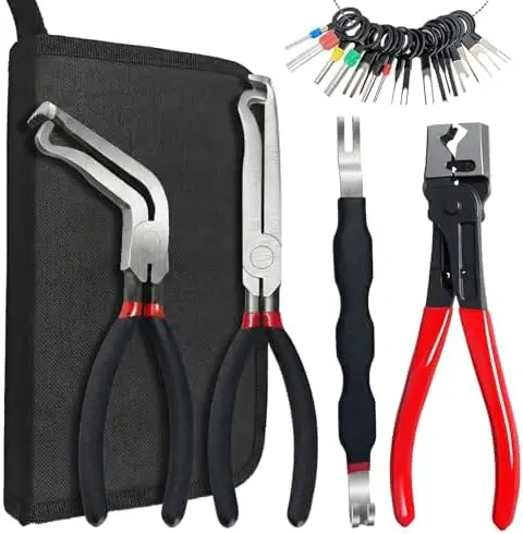 Набор из 5 инструментов для разъединения электрических соединений в автомобилях – плоскогубцы, съемник разъемов и съемник клеммных контактов
Набор из 5 инструментов для разъединения электрических соединений в автомобилях – плоскогубцы, съемник разъемов и съемник клеммных контактов