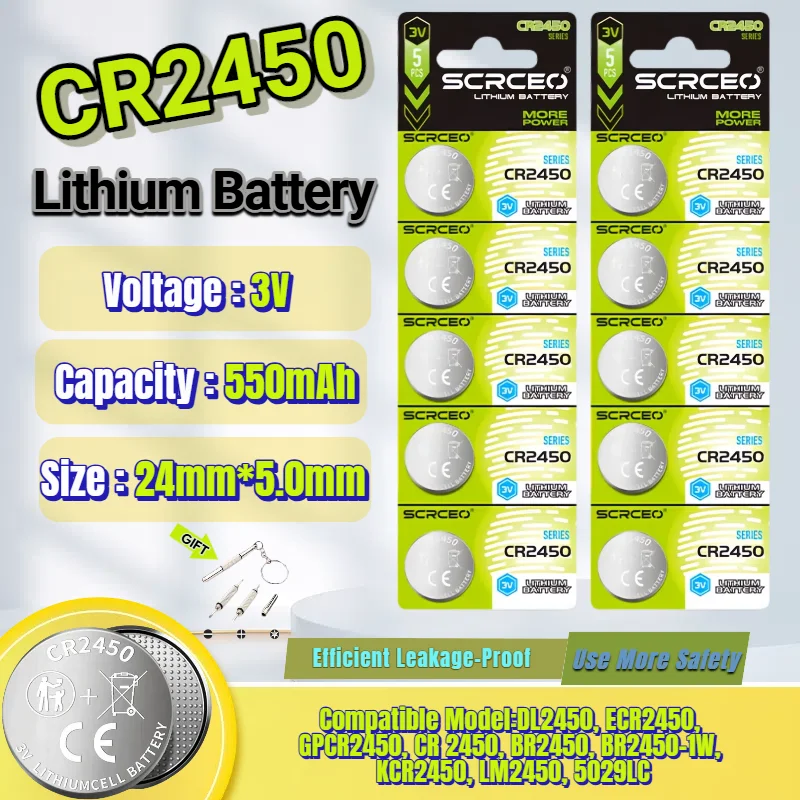 High Quality CR2450 3V Lithium Battery 550mAh Button Cell CR2450N/BR2450/DL2450/LM2450/5029LC Watch Battery for Electronics Toys
High Quality CR2450 3V Lithium Battery 550mAh Button Cell CR2450N/BR2450/DL2450/LM2450/5029LC Watch Battery for Electronics Toys