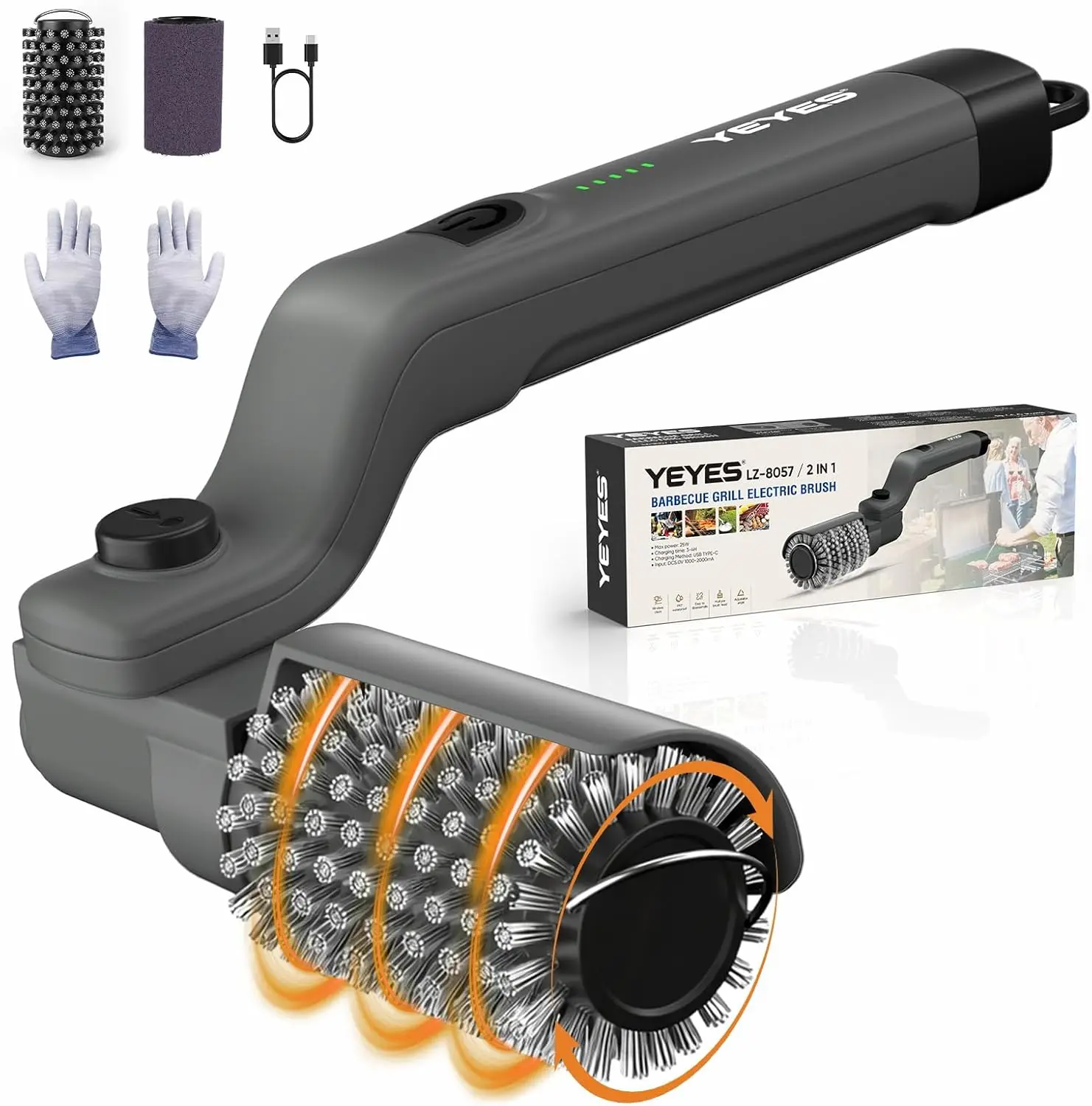Cordless Electric Grill Brush with 7-Angle Head, 2600mAh Rechargeable BBQ Cleaner for Gas Charcoal Grates, Gray
Cordless Electric Grill Brush with 7-Angle Head, 2600mAh Rechargeable BBQ Cleaner for Gas Charcoal Grates, Gray