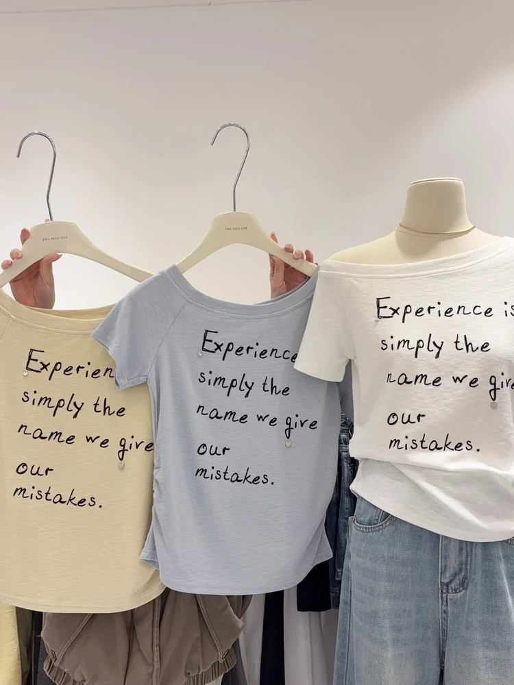 Women's Slim Fit Short Sleeve T-Shirt Shoulder Print Pleated Waist Cinching Casual Comfortable Korean Style Top for Summer
Women's Slim Fit Short Sleeve T-Shirt Shoulder Print Pleated Waist Cinching Casual Comfortable Korean Style Top for Summer