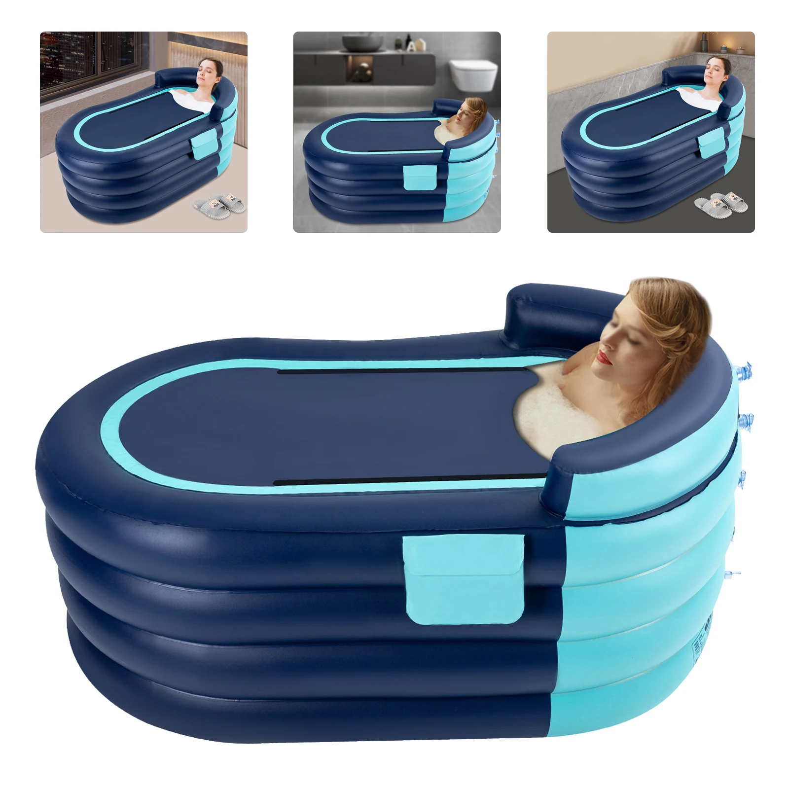 Inflatable adult bathtub with wireless electric air pump,Suitable for hot water bath & ice bath(blue) Household 1.4m 4 layers 
Inflatable adult bathtub with wireless electric air pump,Suitable for hot water bath & ice bath(blue) Household 1.4m 4 layers