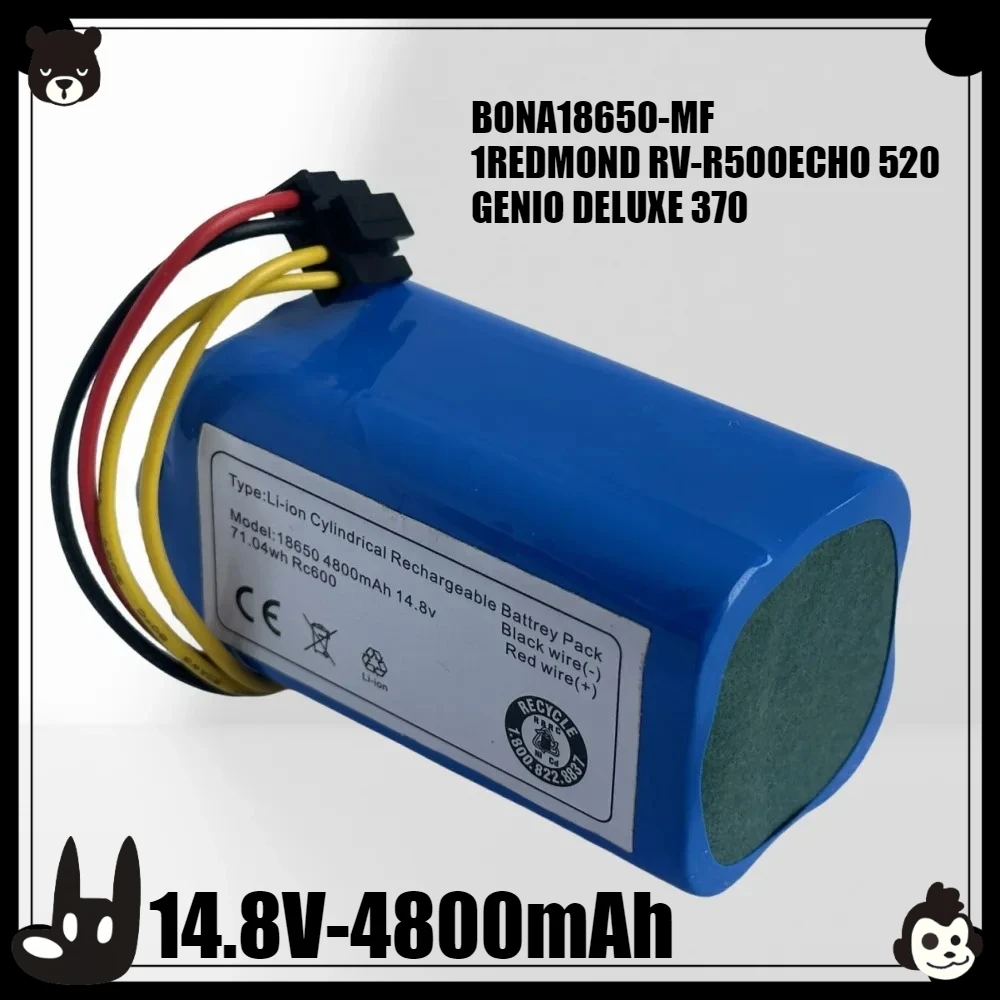 Li-ion 4800mAh battery 4ICR19/66 ML:BONA18650-MF1 for CONGA 1290 1390, Polaris PVCR 0920WV Rufer, Redmond RV-R500 Robot
Li-ion 4800mAh battery 4ICR19/66 ML:BONA18650-MF1 for CONGA 1290 1390, Polaris PVCR 0920WV Rufer, Redmond RV-R500 Robot