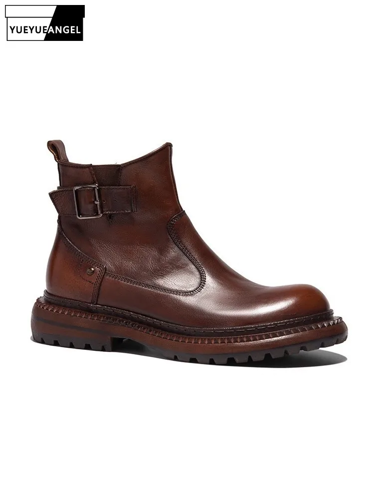 Men Genuine Cow Leather Ankle Boots British Style Retro Thick Soled Footwear Fashion Belt Buckle Side Zipper High Top Shoes
Men Genuine Cow Leather Ankle Boots British Style Retro Thick Soled Footwear Fashion Belt Buckle Side Zipper High Top Shoes