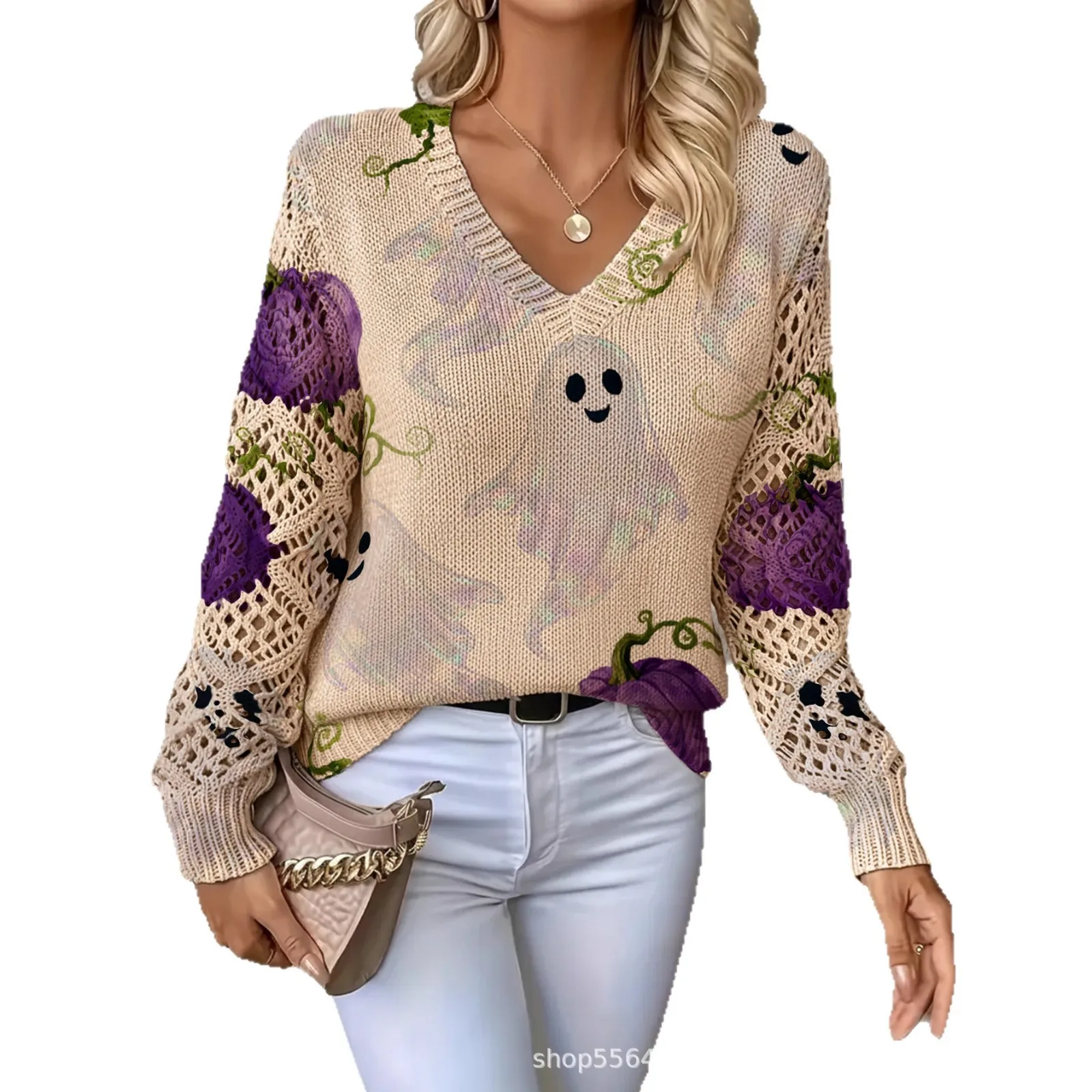 2025 New Fashion Printed V-neck Knitted Sweater Women Winter Casual Loose Halloween Pumpkin Lantern Long-sleeved Top For Women
2025 New Fashion Printed V-neck Knitted Sweater Women Winter Casual Loose Halloween Pumpkin Lantern Long-sleeved Top For Women