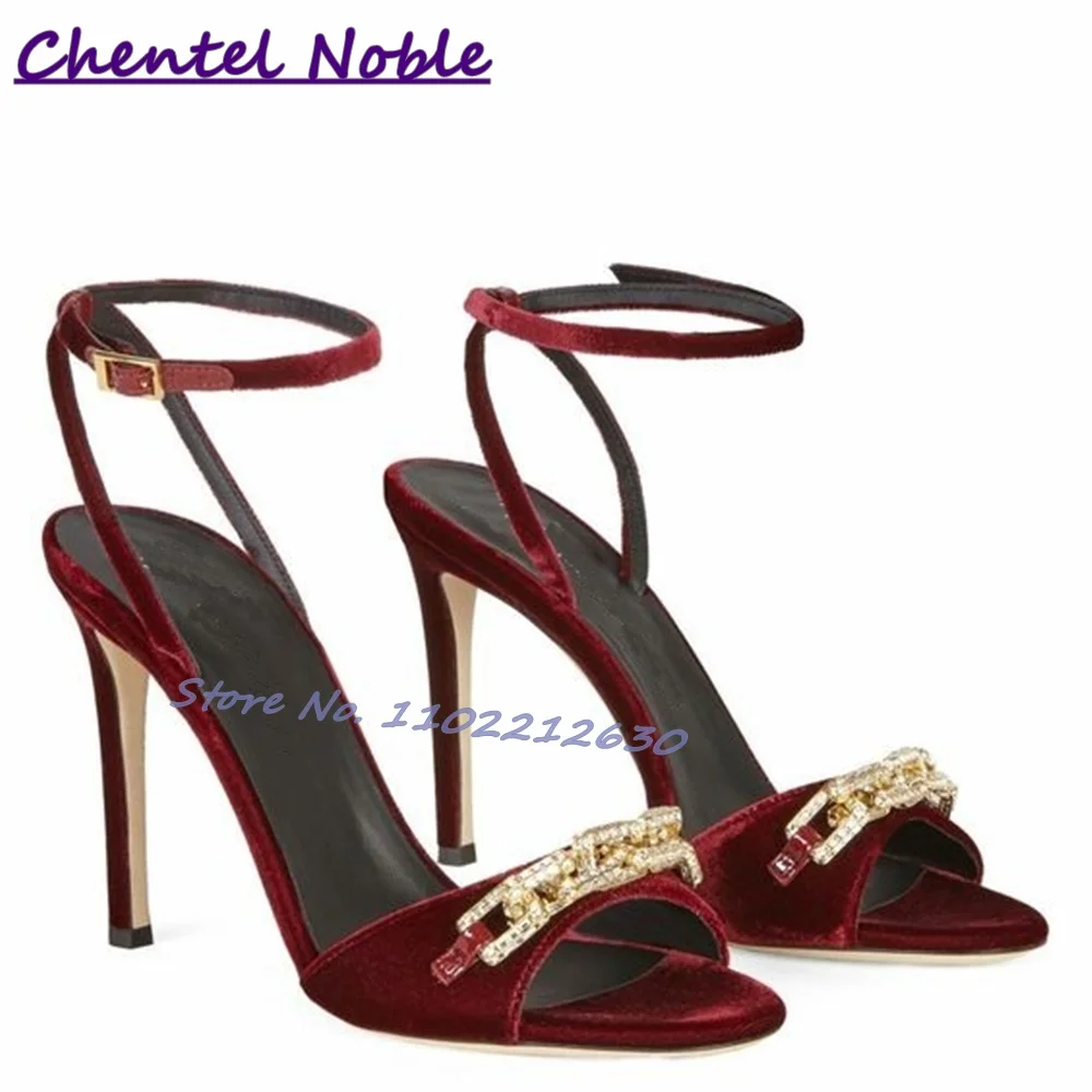 Red Suede Sandals Bling Metal Chain Open Toe Sexy Thin High Heels Summer Fashion All Match Women Shoes Party Dress Stilettos New
Red Suede Sandals Bling Metal Chain Open Toe Sexy Thin High Heels Summer Fashion All Match Women Shoes Party Dress Stilettos New