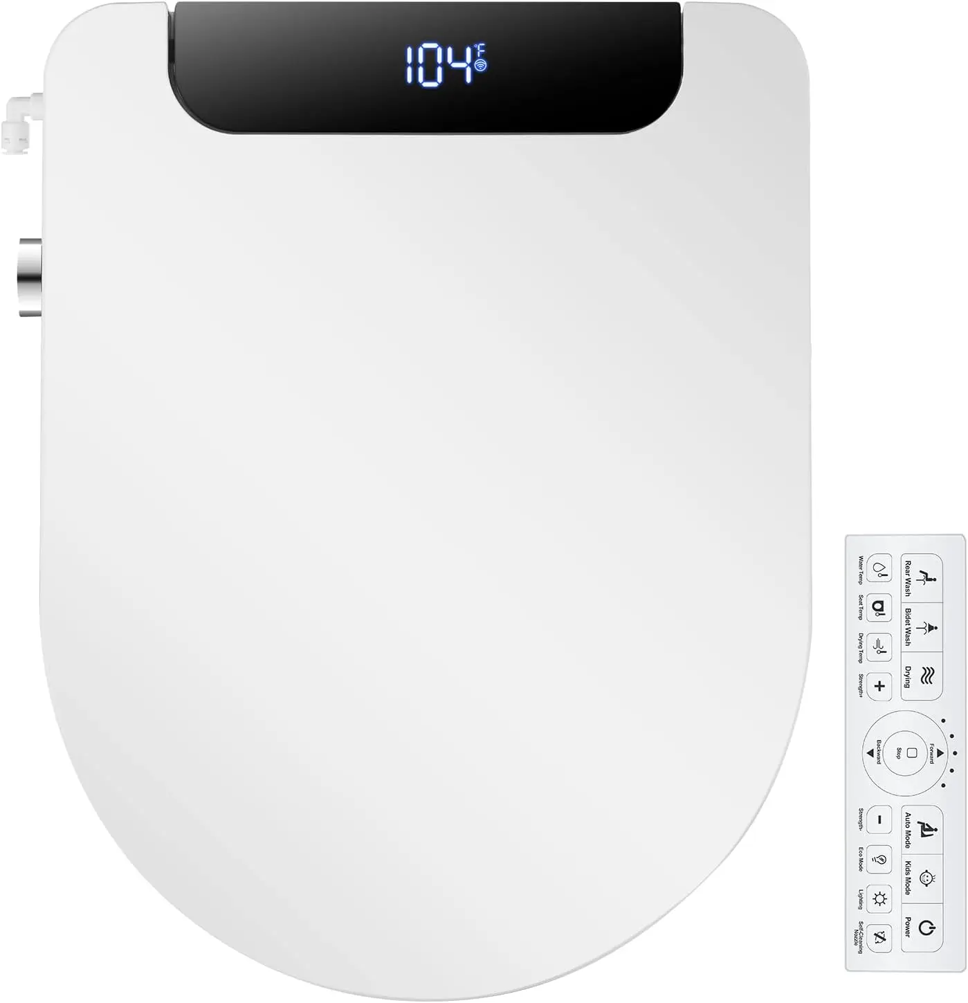 Electric Bidet Toilet Seat: Warm Water, Air Dryer, Heated Seat, Slow Close Lid, Front/Rear Wash, LED Nightlight, Wireless Remote, Round
Electric Bidet Toilet Seat: Warm Water, Air Dryer, Heated Seat, Slow Close Lid, Front/Rear Wash, LED Nightlight, Wireless Remote, Round