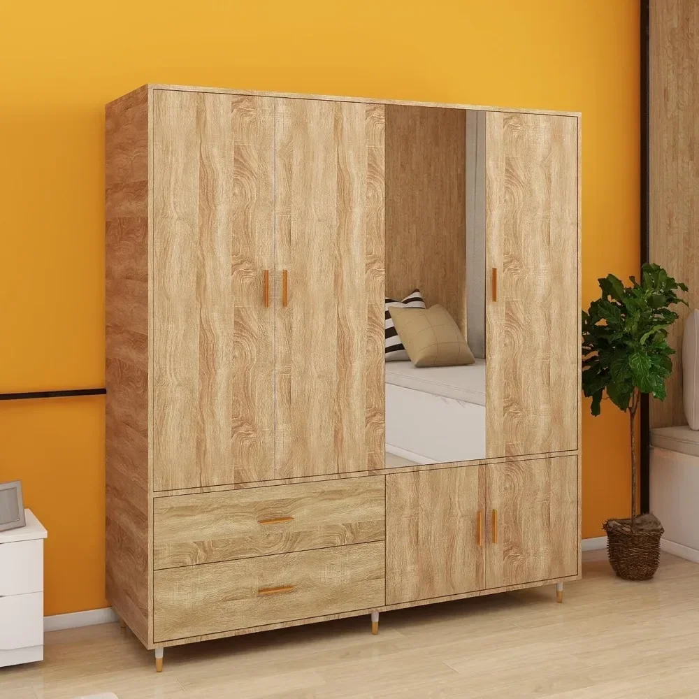Wardrobe Closet with 4 Doors Mirror 2 Hanging Rod 2 Drawers and Mirrors Shelving for Bedroom Large Capacity Storage Cabinet
Wardrobe Closet with 4 Doors Mirror 2 Hanging Rod 2 Drawers and Mirrors Shelving for Bedroom Large Capacity Storage Cabinet