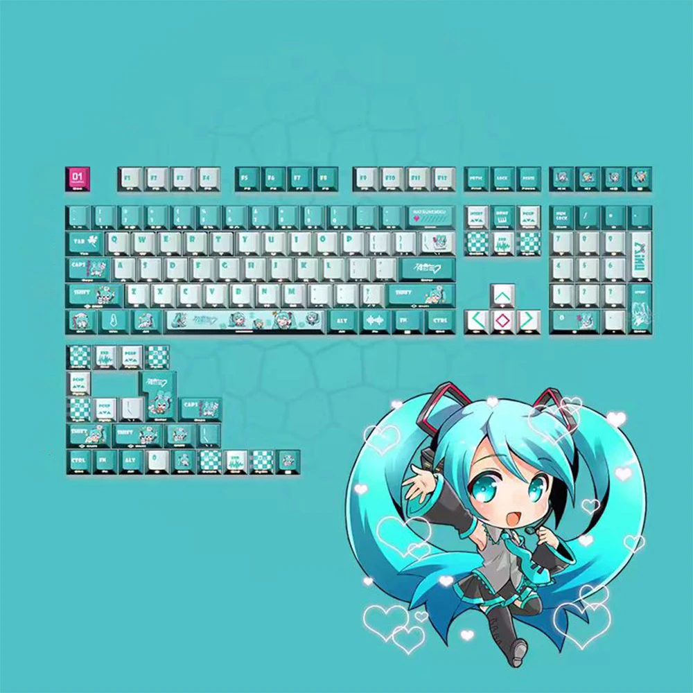 Полупрозрачные колпачки для клавиш с боковой гравировкой Hatsune Miku DYE-SUB, колпачки для клавиш в стиле аниме для Cherry MX Switch, механическая клавиатура для стрельбы
Полупрозрачные колпачки для клавиш с боковой гравировкой Hatsune Miku DYE-SUB, колпачки для клавиш в стиле аниме для Cherry MX Switch, механическая клавиатура для стрельбы