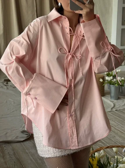 Women Shirt 2026 Spring Autumn New Solid Color Turn-Down Collar Long Sleeve Loose Lace Up Casual Versatile Daily Shirt Top
Women Shirt 2026 Spring Autumn New Solid Color Turn-Down Collar Long Sleeve Loose Lace Up Casual Versatile Daily Shirt Top