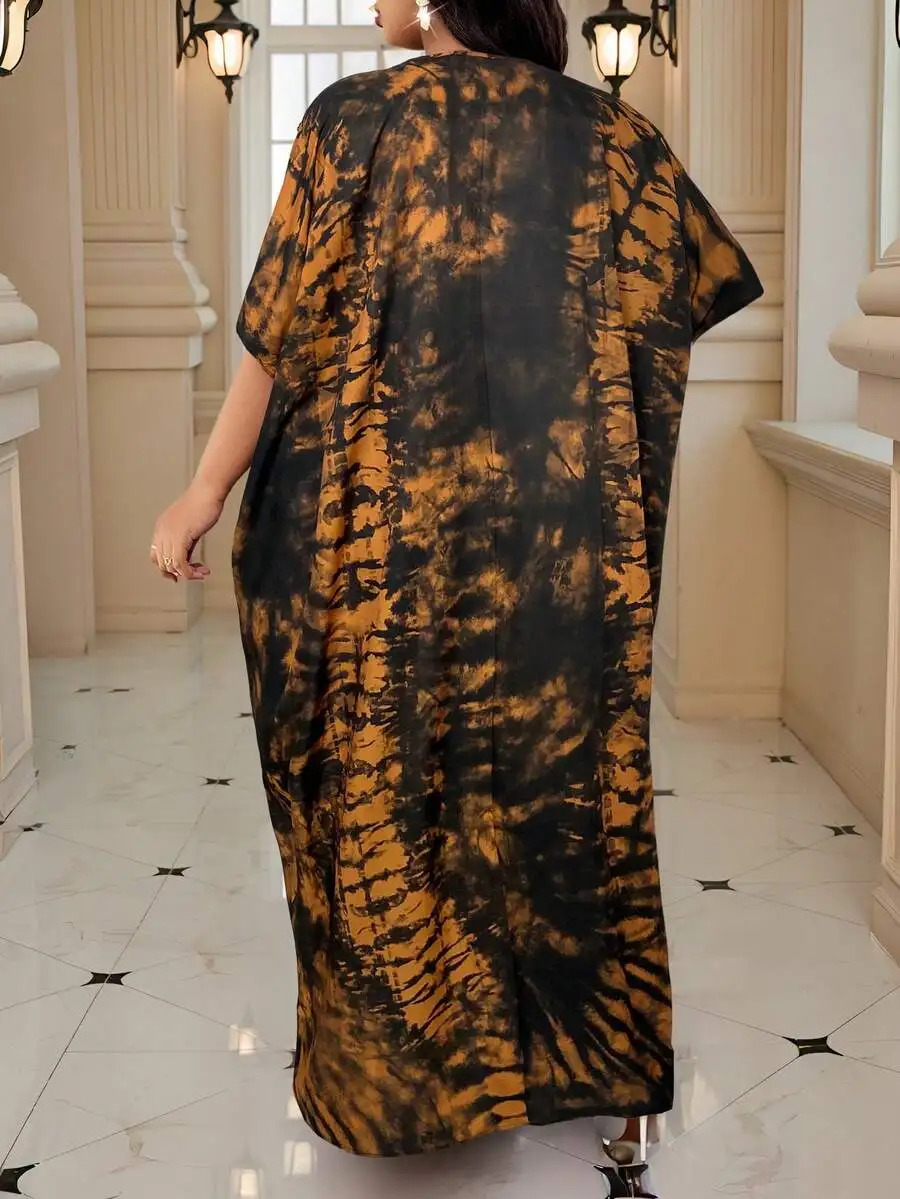 Elegant Tie Dye Maxi Robe Dress With Short Sleeves For Women
Elegant Tie Dye Maxi Robe Dress With Short Sleeves For Women