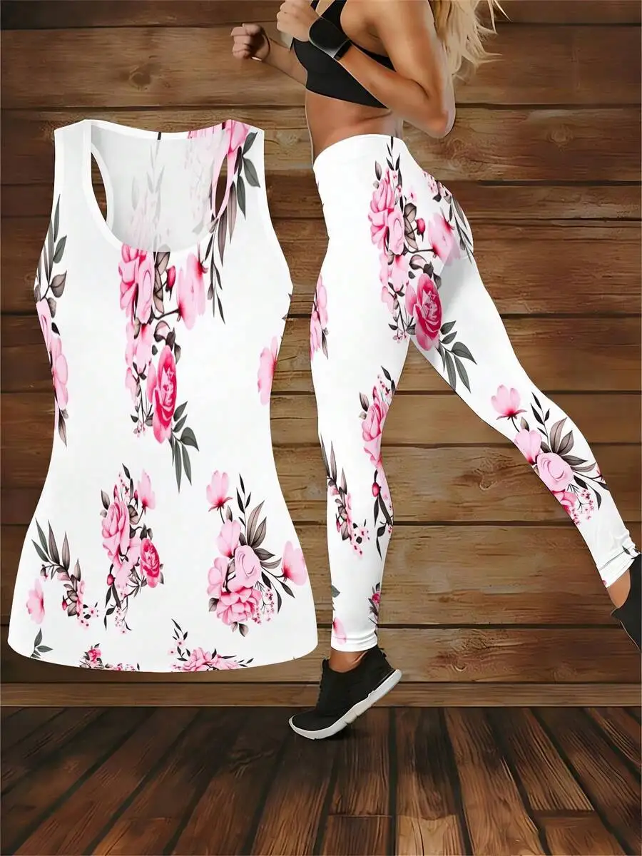 Womens 2 Piece Workout Set Pink Floral Print Racerback Tank Top High Waist Leggings
Womens 2 Piece Workout Set Pink Floral Print Racerback Tank Top High Waist Leggings