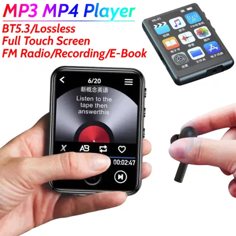 MP3 MP4 Player Voice Recorder Full Touch Screen Bluetooth-Compatible Audio Player with Speaker Support FM Radio Recording E-Book