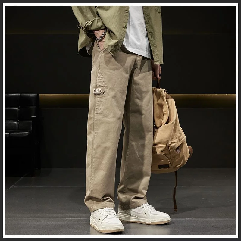 Японские рабочие брюки в стиле ретро, мужские свободные прямые широкие брюки 
Японские рабочие брюки в стиле ретро, мужские свободные прямые широкие брюки