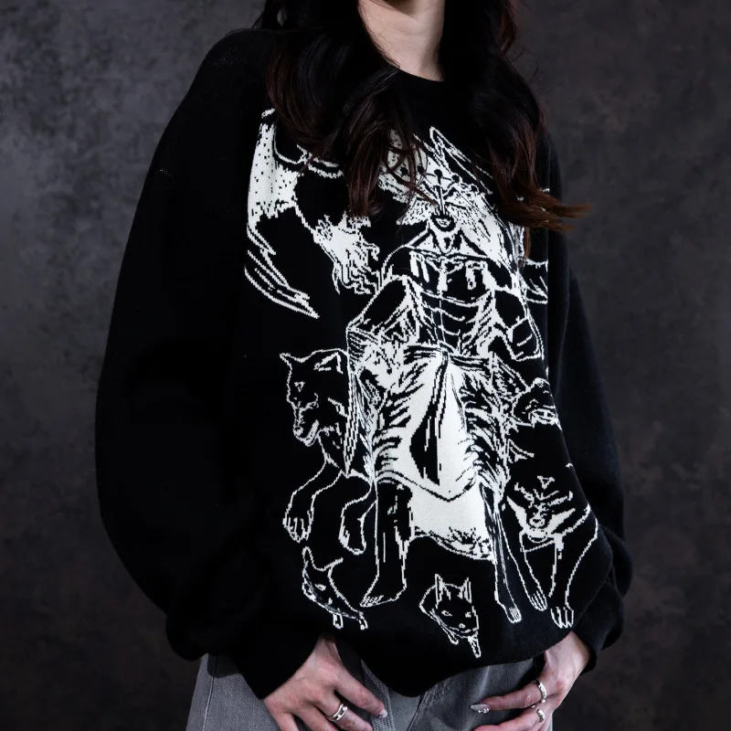 Европейский и американский свитер ins, вязаный свитер, аниме, жаккардовый узор, круглый вырез, свободный свитер с длинными рукавами
Европейский и американский свитер ins, вязаный свитер, аниме, жаккардовый узор, круглый вырез, свободный свитер с длинными рукавами