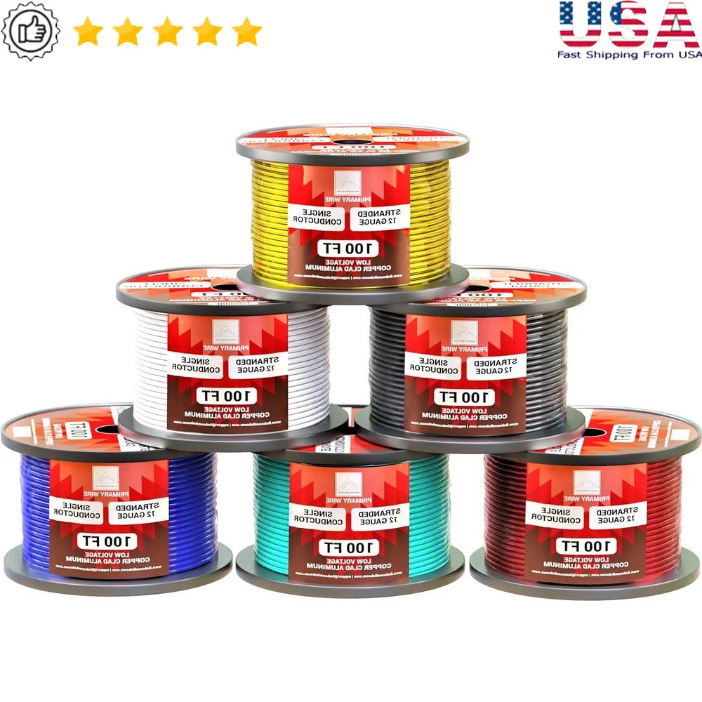 12 Gauge Wire Combo 6 Pack 600ft Automotive Electrical Cable Stranded Copper Clad Aluminum 12V Low Voltage Insulated PVC Wire
12 Gauge Wire Combo 6 Pack 600ft Automotive Electrical Cable Stranded Copper Clad Aluminum 12V Low Voltage Insulated PVC Wire