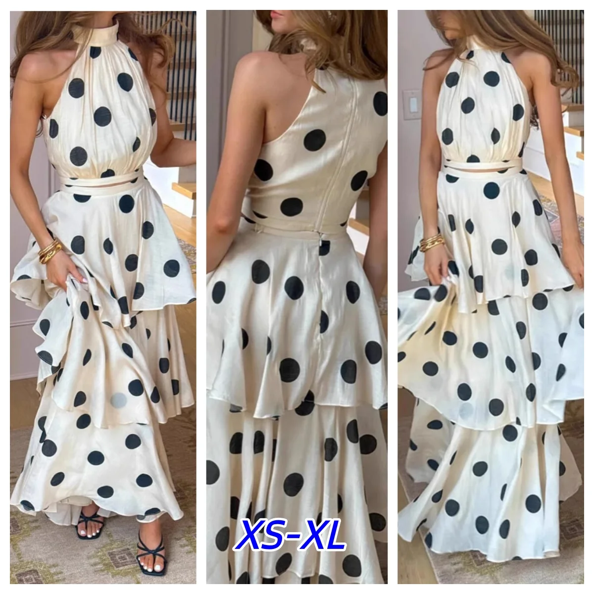 French Retro Holiday Women Long 2 Piece Elegant Polka Dot Sleeveless Top Ruffle Pleated Set Luxury Party Sexy Female Dress Set
French Retro Holiday Women Long 2 Piece Elegant Polka Dot Sleeveless Top Ruffle Pleated Set Luxury Party Sexy Female Dress Set