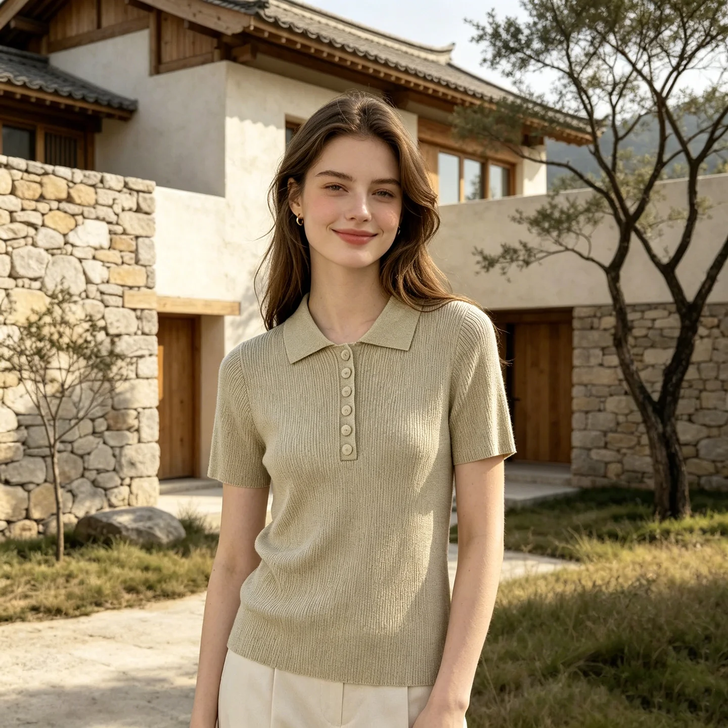 Summer French Retro Polo Collar Knitted Regular Short-Sleeve T-Shirt for Women, Slim-Fit and Elegant Top
Summer French Retro Polo Collar Knitted Regular Short-Sleeve T-Shirt for Women, Slim-Fit and Elegant Top