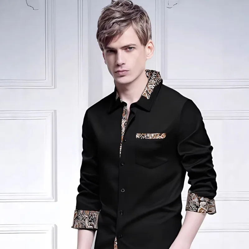 Men's Black Dress Shirt Paisley Print Contrast Collar Cuff Pocket Casual Button Down Shirt
Men's Black Dress Shirt Paisley Print Contrast Collar Cuff Pocket Casual Button Down Shirt