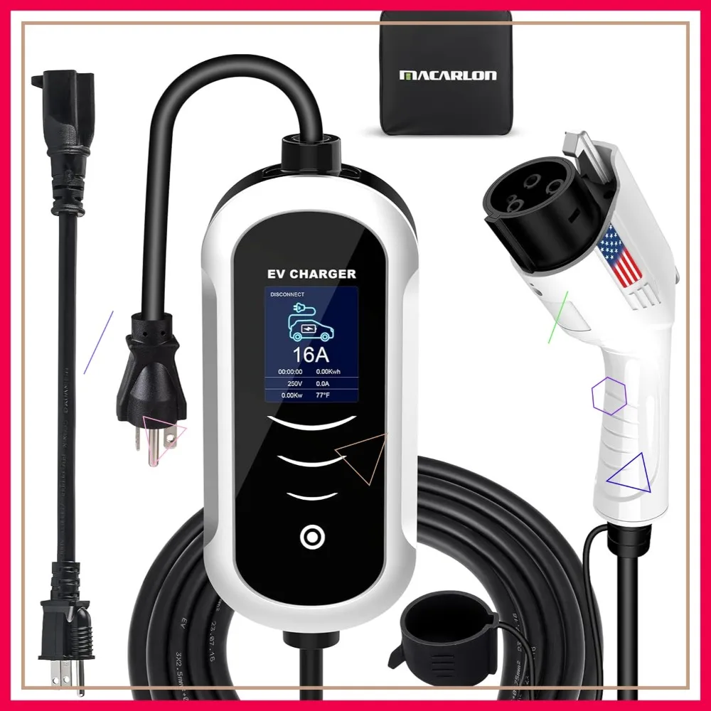 16A Level 1&2 EV Charger, 120V-240V Fast Charging, 25ft Cable, Portable J1772, Adjustable Current, Scheduled Charging, Silver
16A Level 1&2 EV Charger, 120V-240V Fast Charging, 25ft Cable, Portable J1772, Adjustable Current, Scheduled Charging, Silver