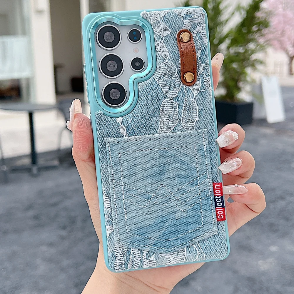 Lace Denim Leather Wallet Card Holder Phone Case For Samsung Galaxy S25 S24 S23 Ultra Plating Lens Protection Fabric Cover
Lace Denim Leather Wallet Card Holder Phone Case For Samsung Galaxy S25 S24 S23 Ultra Plating Lens Protection Fabric Cover