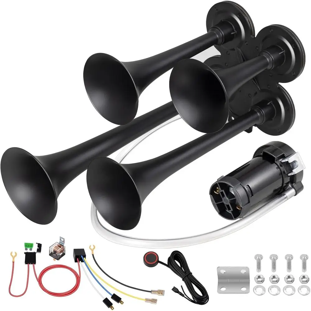 Air Horn 180DB 4 Trumpet Horns Train Horn Kit for Truck 12V Super Loud with compressor suitable for pickup/motorhome/SUV/truck/t
Air Horn 180DB 4 Trumpet Horns Train Horn Kit for Truck 12V Super Loud with compressor suitable for pickup/motorhome/SUV/truck/t