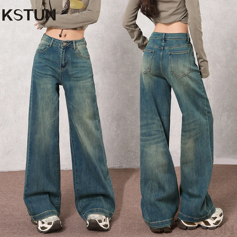 KSTUN Spring Americian Stretchy Retro Blue Straight-leg Jeans For Women Loose Low-rise Wide Leg Long Trousers Vintage Streetwear
KSTUN Spring Americian Stretchy Retro Blue Straight-leg Jeans For Women Loose Low-rise Wide Leg Long Trousers Vintage Streetwear