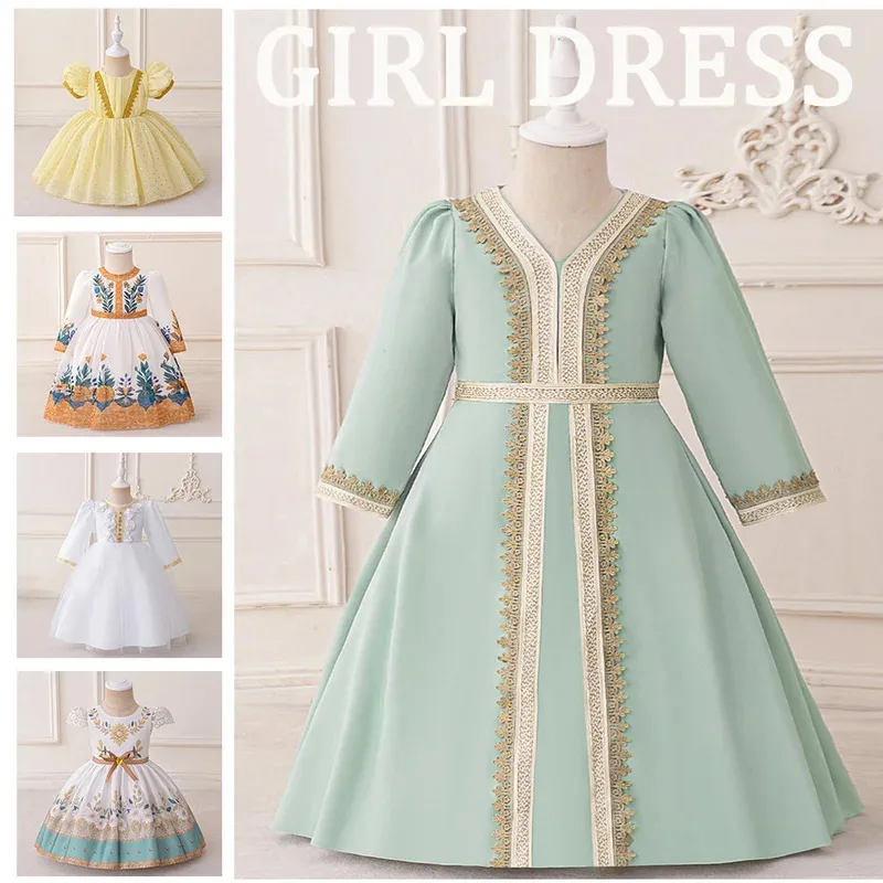 Kids Eid wedding Clothes Middle Eastern Embroidered Long-sleeved Girls Dress Dubai Frocks Arabic Style Banquet Dress Daliy Wear
Kids Eid wedding Clothes Middle Eastern Embroidered Long-sleeved Girls Dress Dubai Frocks Arabic Style Banquet Dress Daliy Wear