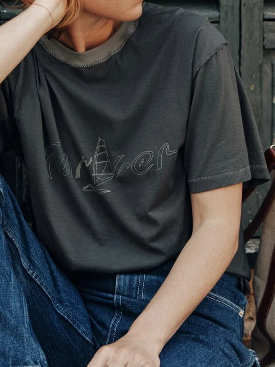 Sailboat Letter Print T-shirt Women Summer French Vintage O Neck Contrast T-shirts 2024 New Casual Fashion Short Sleeve Tees
Sailboat Letter Print T-shirt Women Summer French Vintage O Neck Contrast T-shirts 2024 New Casual Fashion Short Sleeve Tees