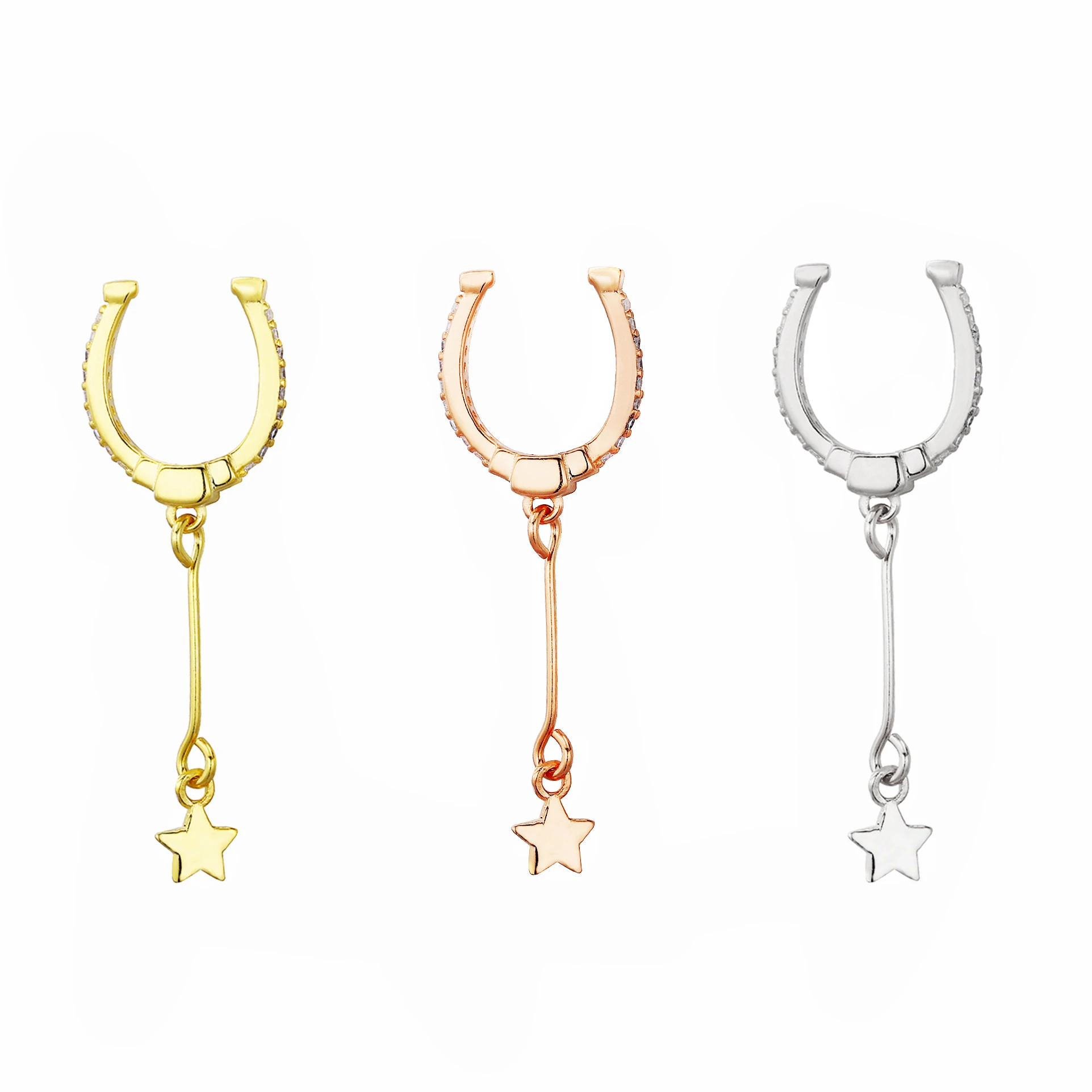 Single 925 Sterling Silver Drop Horseshoe Circle Ear Cuff With Clear CZ,Star Hanging U C Shape Clip On Earring Cuff No Piercing
Single 925 Sterling Silver Drop Horseshoe Circle Ear Cuff With Clear CZ,Star Hanging U C Shape Clip On Earring Cuff No Piercing