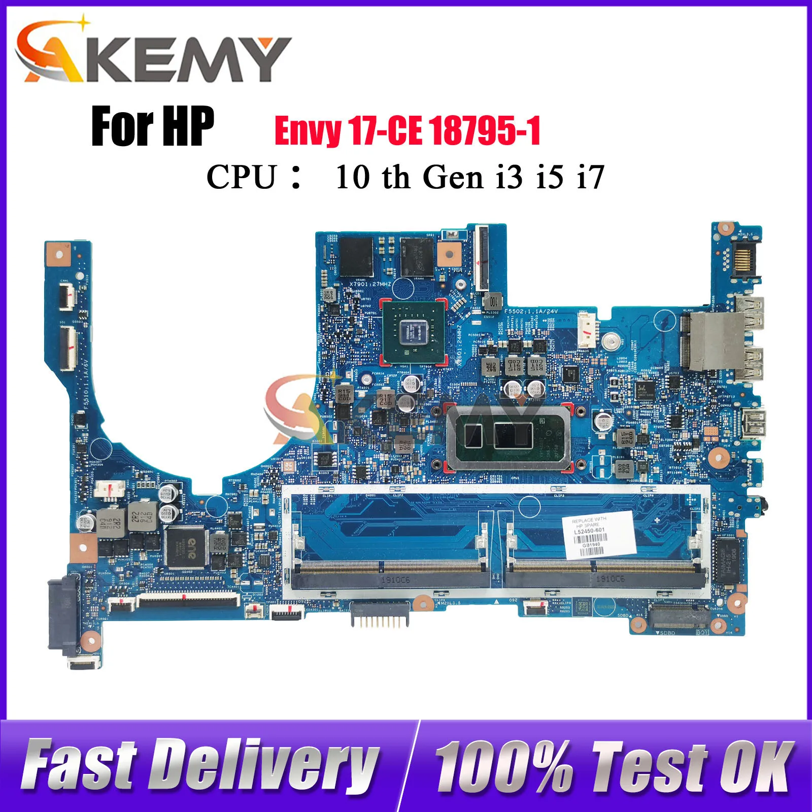 L52449-601 L52450-601 для материнской платы ноутбука HP Envy 17-CE 17M-CE 18795-1 с графическим процессором i5 i7 8-го 10-го поколения MX250, 100% полностью протестировано 
L52449-601 L52450-601 для материнской платы ноутбука HP Envy 17-CE 17M-CE 18795-1 с графическим процессором i5 i7 8-го 10-го поколения MX250, 100% полностью протестировано