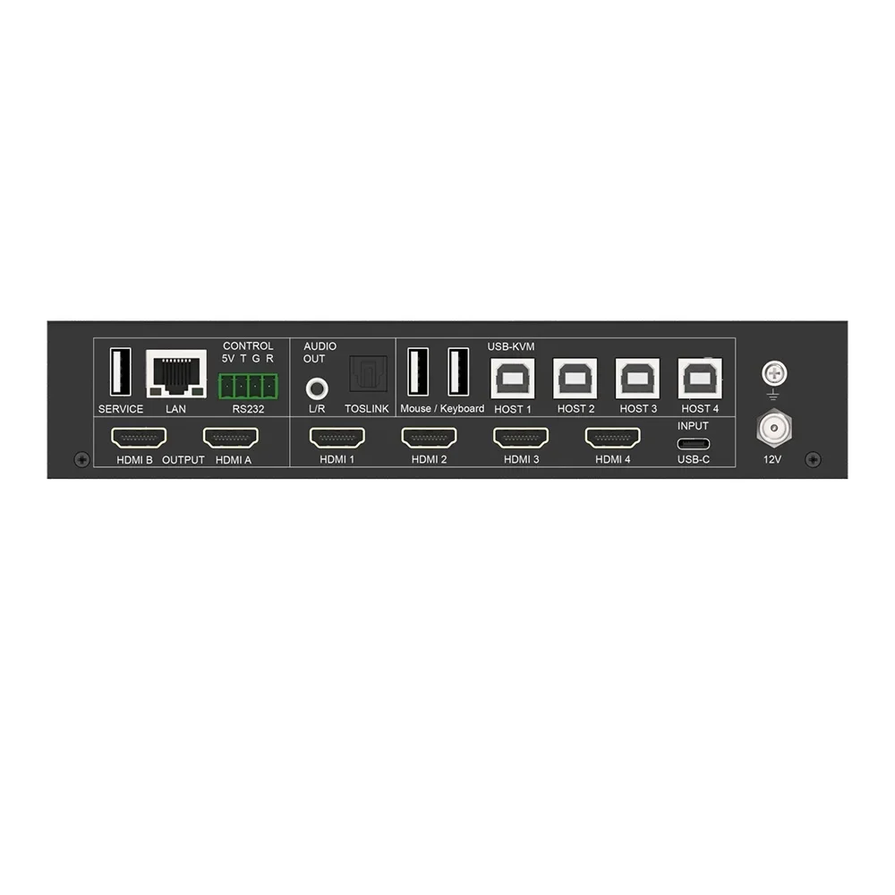 5x Inputs and 2x Outputs seamless multiview video switcher with USB- KVM
5x Inputs and 2x Outputs seamless multiview video switcher with USB- KVM